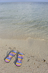 Naklejka premium Flip-flops on beach