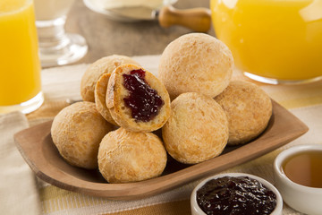 Brazilian cheese buns . Table cafe in the morning with cheese bread.