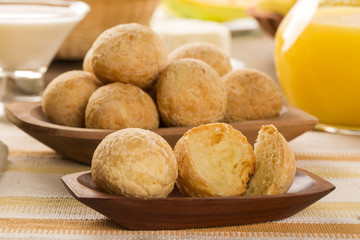Brazilian cheese buns . Table cafe in the morning with cheese bread.
