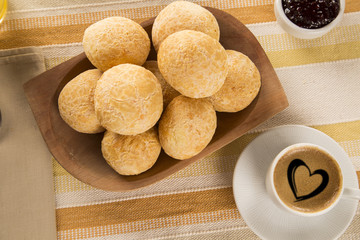 Brazilian cheese buns . Table cafe in the morning with cheese bread.