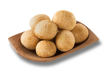 Brazilian cheese buns in white background.