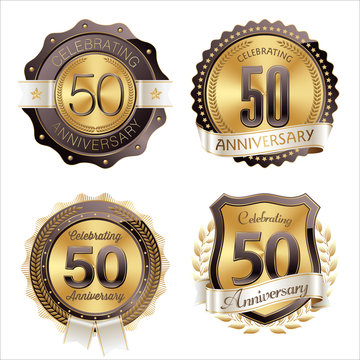 Gold and Brown Anniversary Badges 50th Year's Celebration