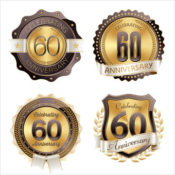 Gold and Brown Anniversary Badges 60th Year's Celebration