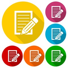 Document With Pencil Icons set with long shadow