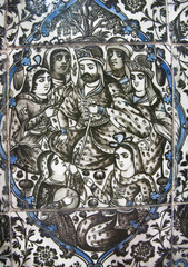 Tiles of the 19th century with a crowd of women in harem of the persian Shah