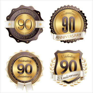 Gold and Brown Anniversary Badges 90th Year's Celebration