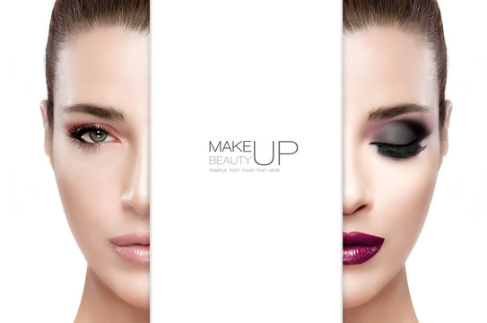 Beauty and Makeup concept. Two Half Faces Isolated