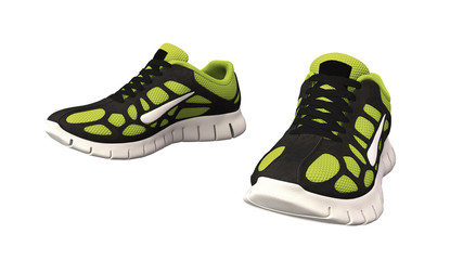 Yellow Sneakers, sports running shoes isolated on white background