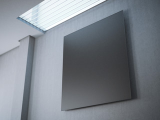 Black square poster in modern loft interior. 3d rendering