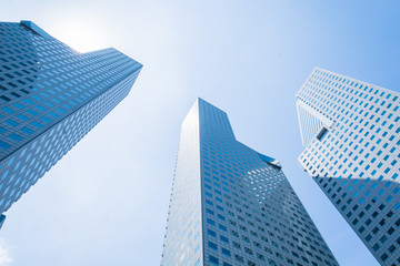 Fototapeta na wymiar Skyscraper building at singapore - blue whitebalance processing