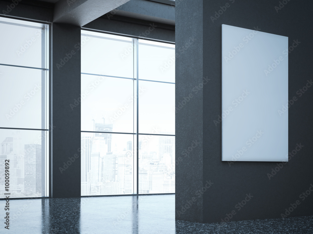 Poster dark hall in modern gallery. 3d rendering
