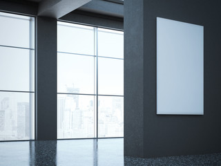 Dark hall in modern gallery. 3d rendering