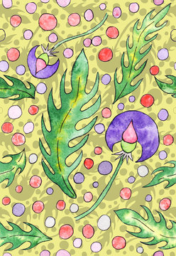 Seamless watercolor hand-drawing fantasy plants