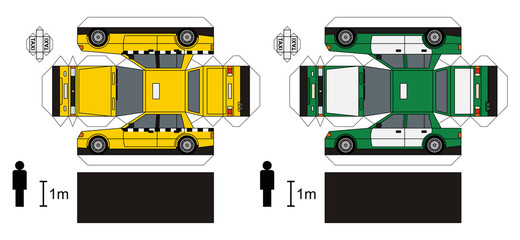 Paper model of two taxi / any real types, vector illustration