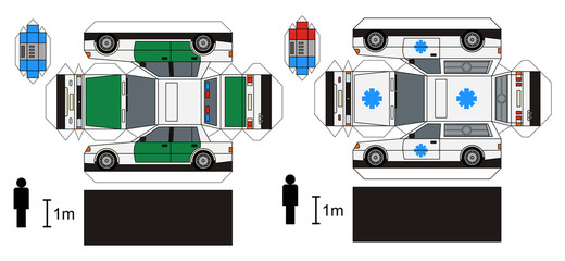 Paper model of ambulance and police cars / any real types, vector illustration