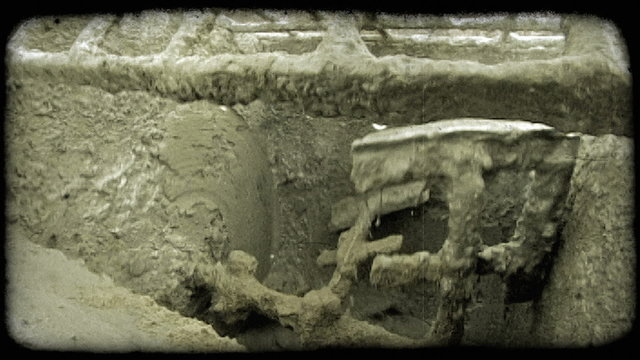 Mortar cement machine. Vintage stylized video clip.