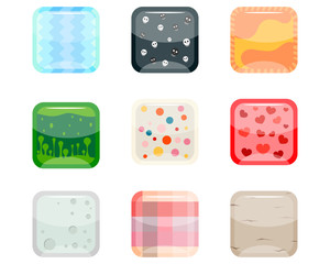 Set isolated on a white square buttons with a texture for a website or games. Vector illustration