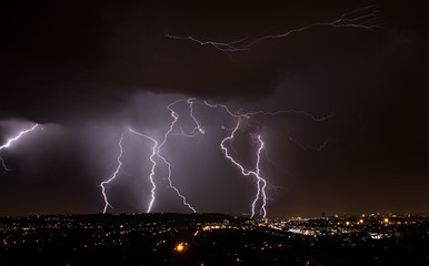 lightning over city