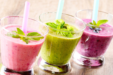 Blueberry shake on white table