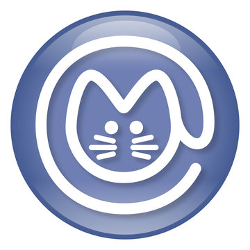 Blau-wei&szlig;er, runder Button: Cat-Zeichen als Symbol f&uuml;r CatContent &ndash; Vektor / freigestellt 