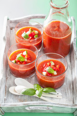cold gazpacho tomato soup in glasses