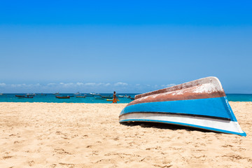 Fisher boat in Santa Maria beach in Sal Cape Verde - Cabo Verde