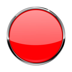 Red button. Shiny glass button with metal frame.