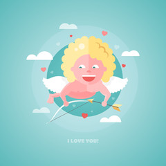 Flat design illustration of Valentines day card with a Cupid  
