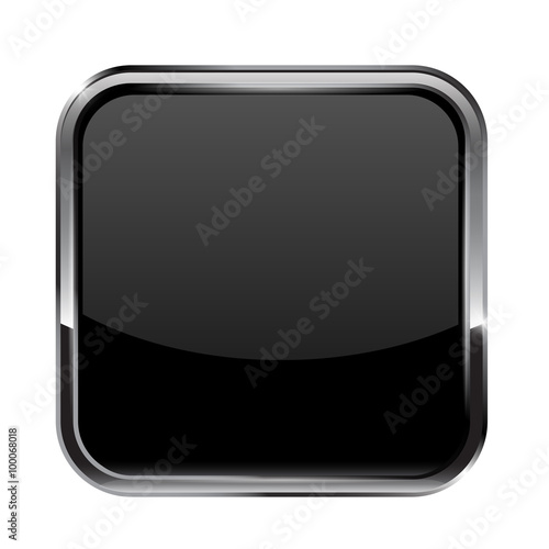 "Black square button with metal frame." Stock image and royaltyfree