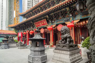 Photo sur Plexiglas Temple Exterior of the ornate Sik Sik Yuen Wong Tai Sin Temple in Hong Kong, China.
