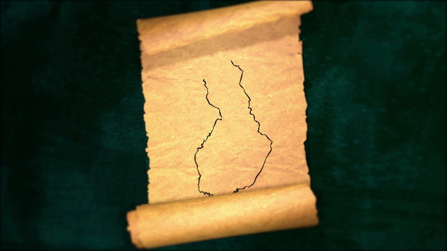 Finland Map Painting Unfolding Old Paper Scroll 3D 4K