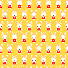 Seamless pattern in cartoon style. Cute childish seamless pattern with rabbits.