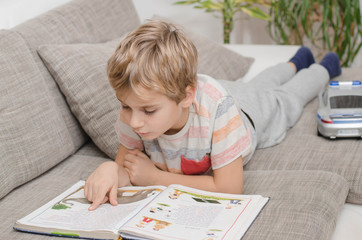 Junge liest im Buch