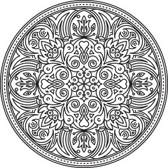 Abstract vector black round lace design in mono line style - man