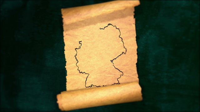 Germany Map Painting Unfolding Old Paper Scroll 3D 4K
