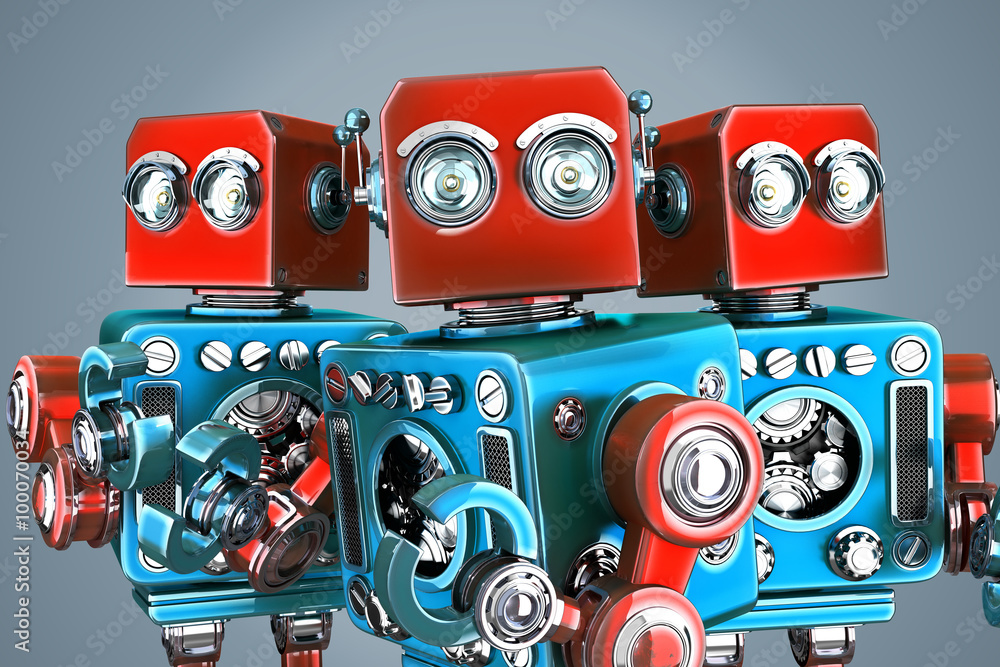 Poster a team of vintage robots. contains clipping path