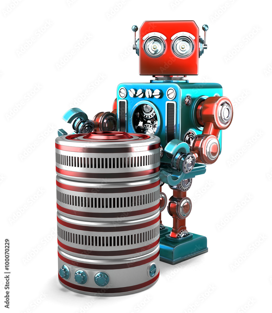 Aufkleber 3d robot with database. technology concept. isolated. contains clipping path
