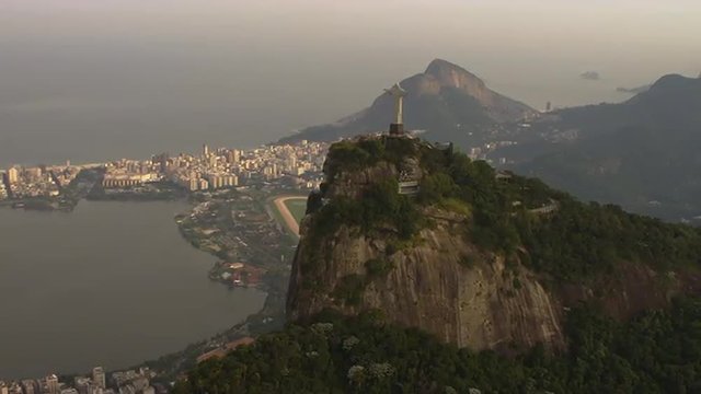 Helicopter footage of Christ the Redeemer Statue and Lagoa.