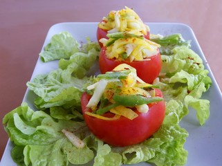stuffed tomatoes with vegetable and mushrooms filling