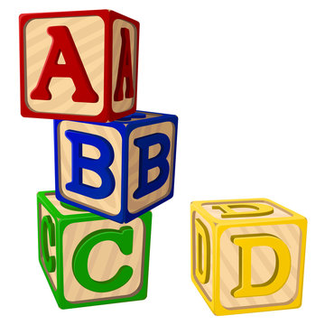 Vector illustration of four stacked alphabet blocks.