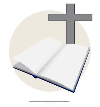 Illustration of white bible with cross