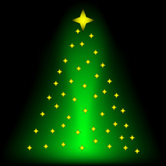 Green xmas tree with yellow stars