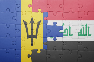 puzzle with the national flag of barbados and iraq