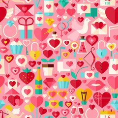 Valentine Day Vector Flat Design Pink Seamless Pattern