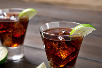 Cocktail rum and cola and ice