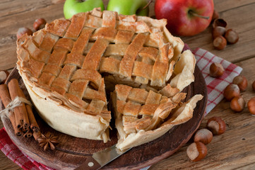 Apple pie closeup on a table