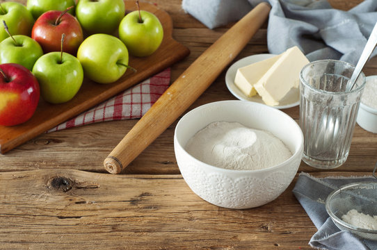 Ingredients for a cake or any pastry with apples