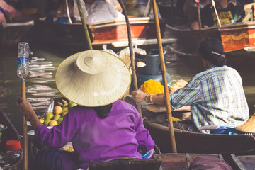 Damnoen Saduak floating market in Ratchaburi near Bangkok, Thail