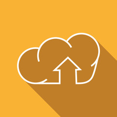 Flat Icon of cloud and arrow. Isolated on stylish yellow background. Elements with a long shadow.Contour illustration.Flat design style modern vector image.