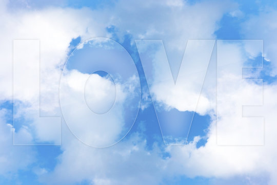 LOVE word on blue sky with clouds